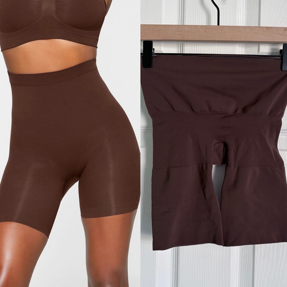 NEW SKIMS Sculpting Short Mid Thigh S Brown Espresso Shapewear High Waist